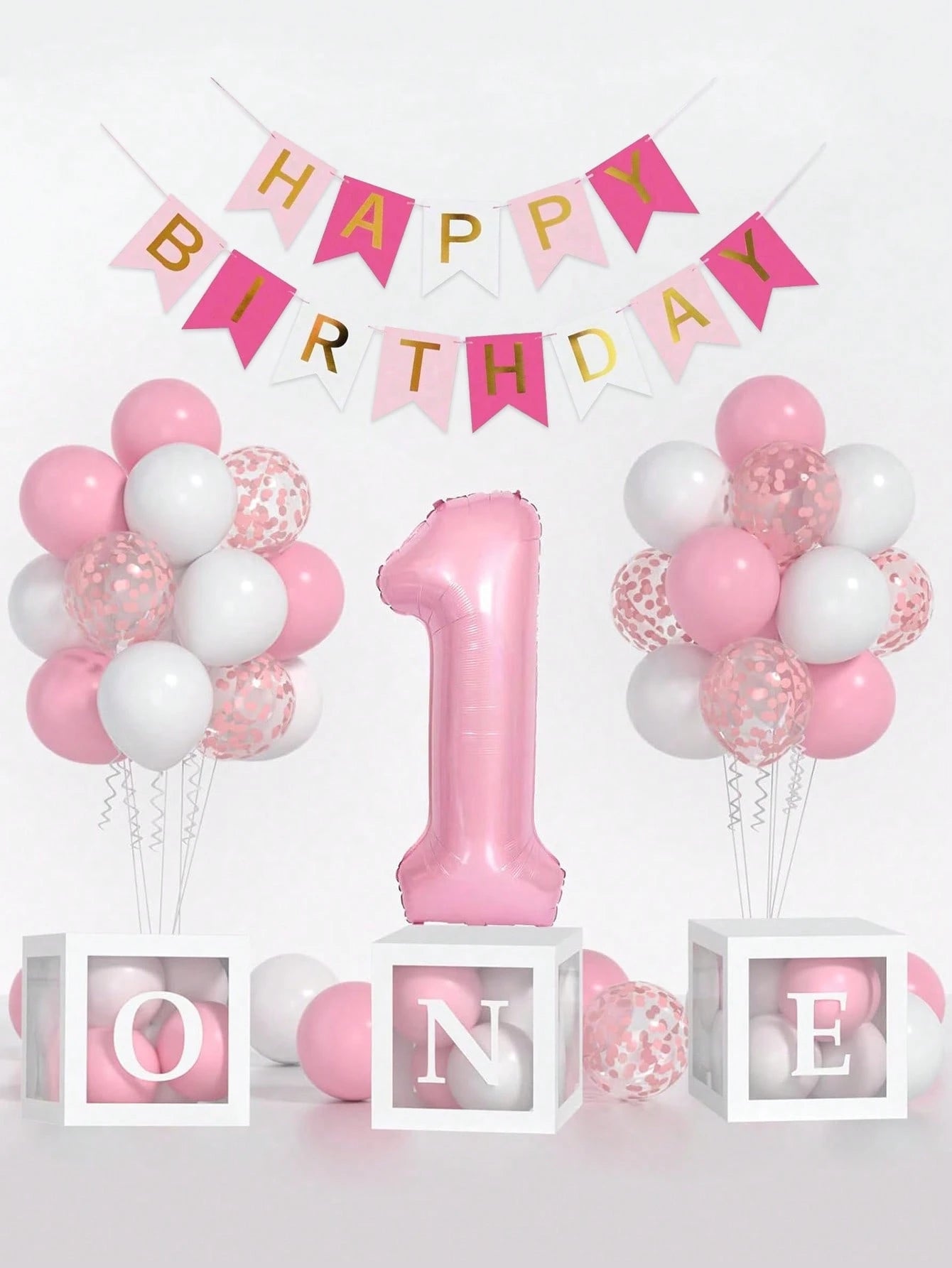 54pcs/Set First Birthday Decorations For Boy And Girl-40 Inch Blue 1 Number, Baby Blue,Pink,Green,White Balloons, Happy Birthday Balloons And One Balloon Boxes For Kids One Year Old Birthday Decoratio
