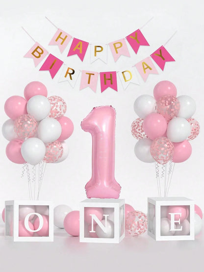 54pcs/Set First Birthday Decorations For Boy And Girl-40 Inch Blue 1 Number, Baby Blue,Pink,Green,White Balloons, Happy Birthday Balloons And One Balloon Boxes For Kids One Year Old Birthday Decoratio