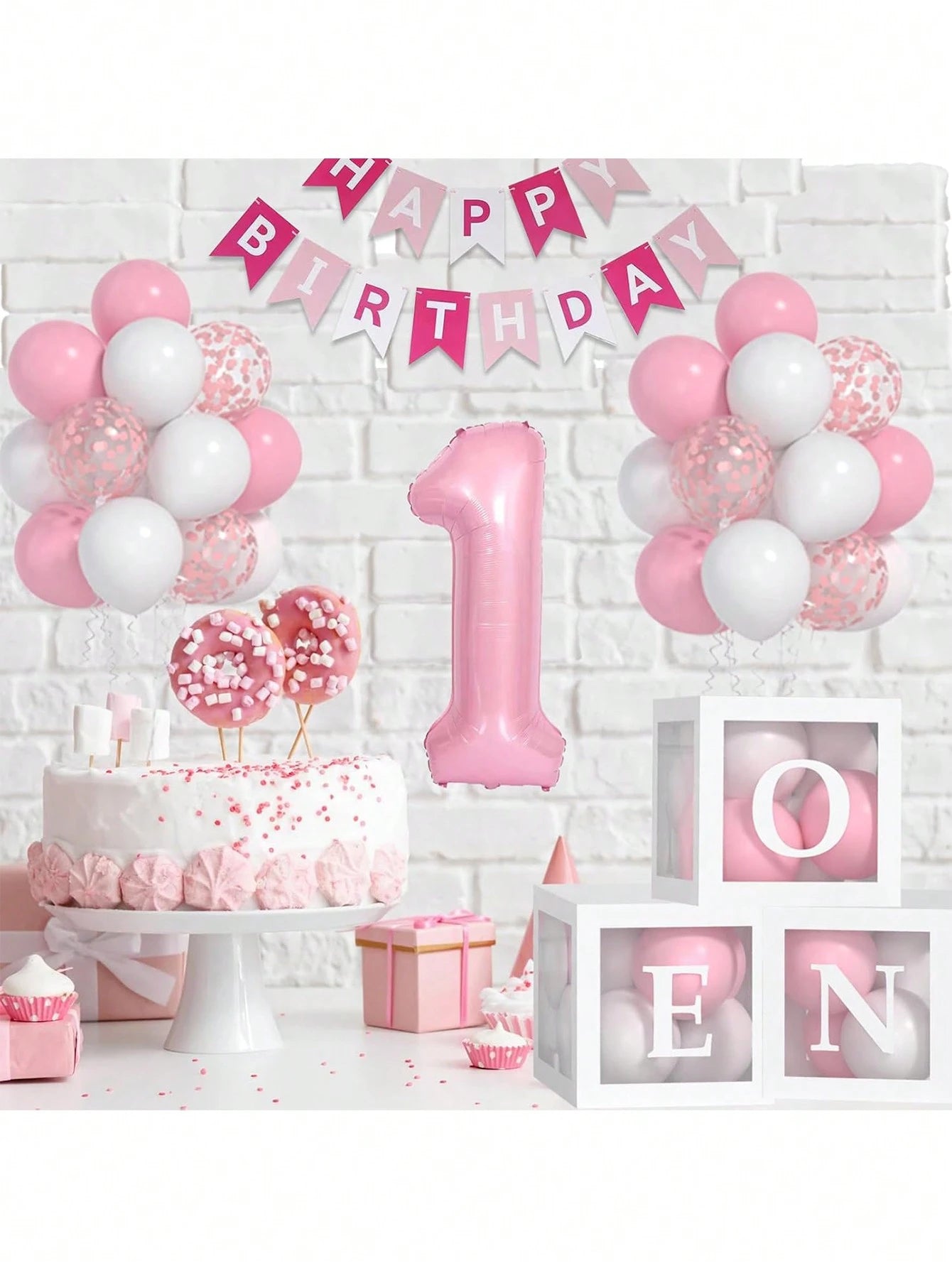 54pcs/Set First Birthday Decorations For Boy And Girl-40 Inch Blue 1 Number, Baby Blue,Pink,Green,White Balloons, Happy Birthday Balloons And One Balloon Boxes For Kids One Year Old Birthday Decoratio
