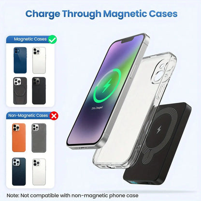 5500mAh Mobile Power Supply, 18W Ultra-Fast Charging, Magnetic Wireless Power Bank, Portable Mobile Phone Charger, Suitable For IPhone17/1615/14/13/12pro Max AIR Device/Android (USB, Type-C), With LED