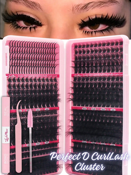 550PCS Mixed DIY Lash Extension Kit, D-Curl Cat Eye Faux Mink Individual Lash Clusters, 0.31–0.63inch Mixed Length,Reusable & Soft, Includes Lash Glue, Tweezers, DIY At Home, Wedding, Birthday, Gradua