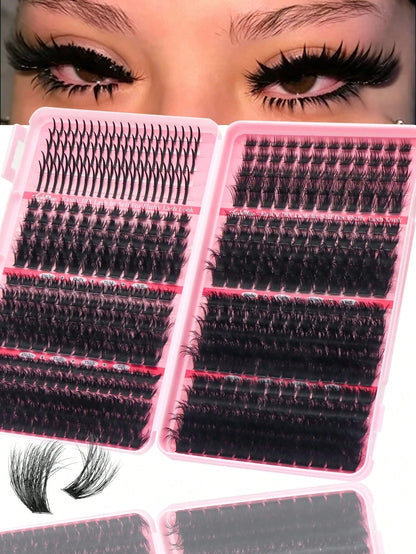 550PCS Mixed DIY Lash Extension Kit, D-Curl Cat Eye Faux Mink Individual Lash Clusters, 0.31–0.63inch Mixed Length,Reusable & Soft, Includes Lash Glue, Tweezers, DIY At Home, Wedding, Birthday, Gradua