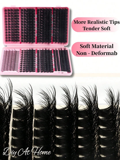 550PCS Mixed DIY Lash Extension Kit, D-Curl Cat Eye Faux Mink Individual Lash Clusters, 0.31–0.63inch Mixed Length,Reusable & Soft, Includes Lash Glue, Tweezers, DIY At Home, Wedding, Birthday, Gradua