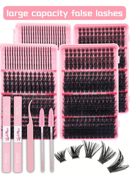 550PCS Mixed DIY Lash Extension Kit, D-Curl Cat Eye Faux Mink Individual Lash Clusters, 0.31–0.63inch Mixed Length,Reusable & Soft, Includes Lash Glue, Tweezers, DIY At Home, Wedding, Birthday, Gradua