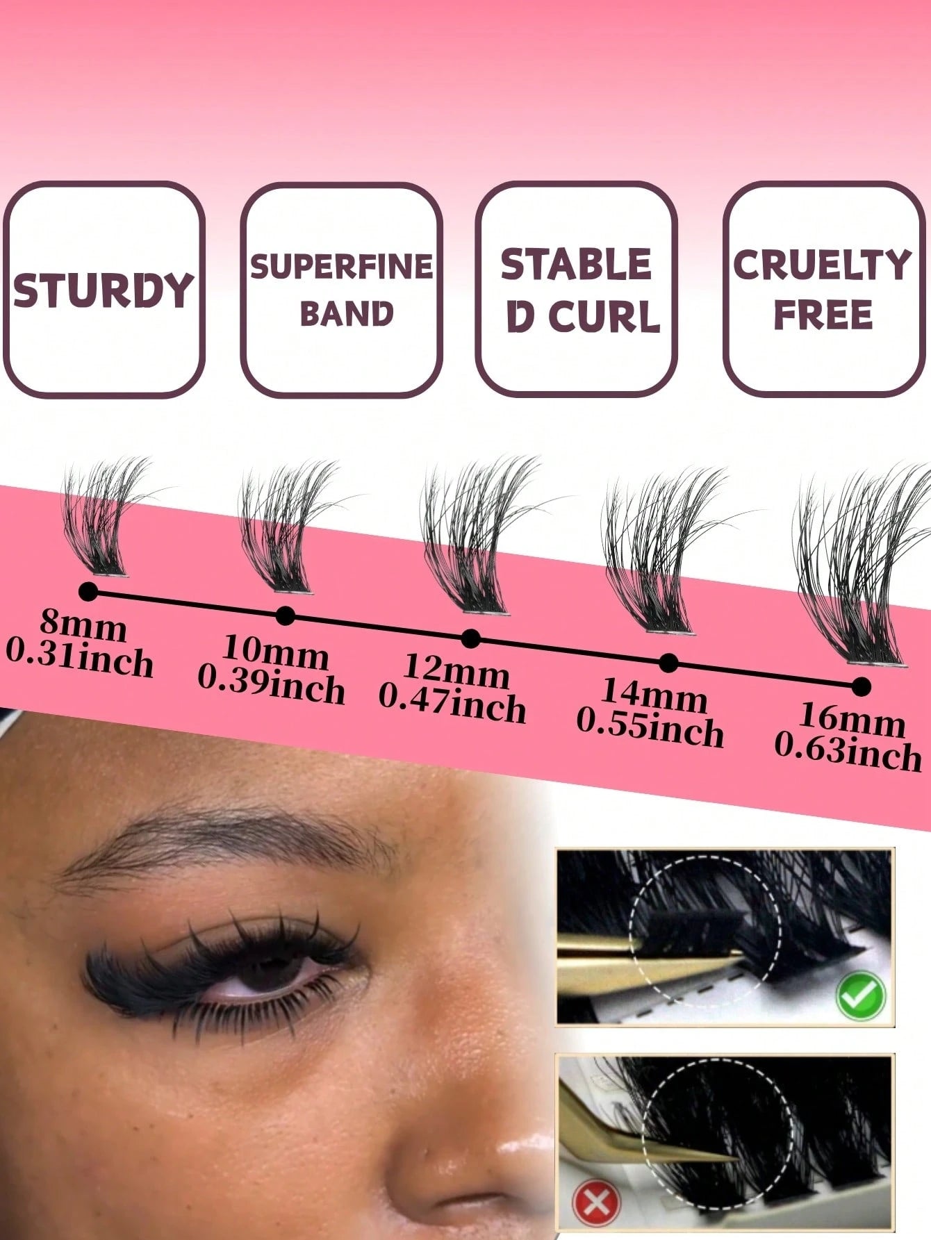 550PCS Mixed DIY Lash Extension Kit, D-Curl Cat Eye Faux Mink Individual Lash Clusters, 0.31–0.63inch Mixed Length,Reusable & Soft, Includes Lash Glue, Tweezers, DIY At Home, Wedding, Birthday, Gradua