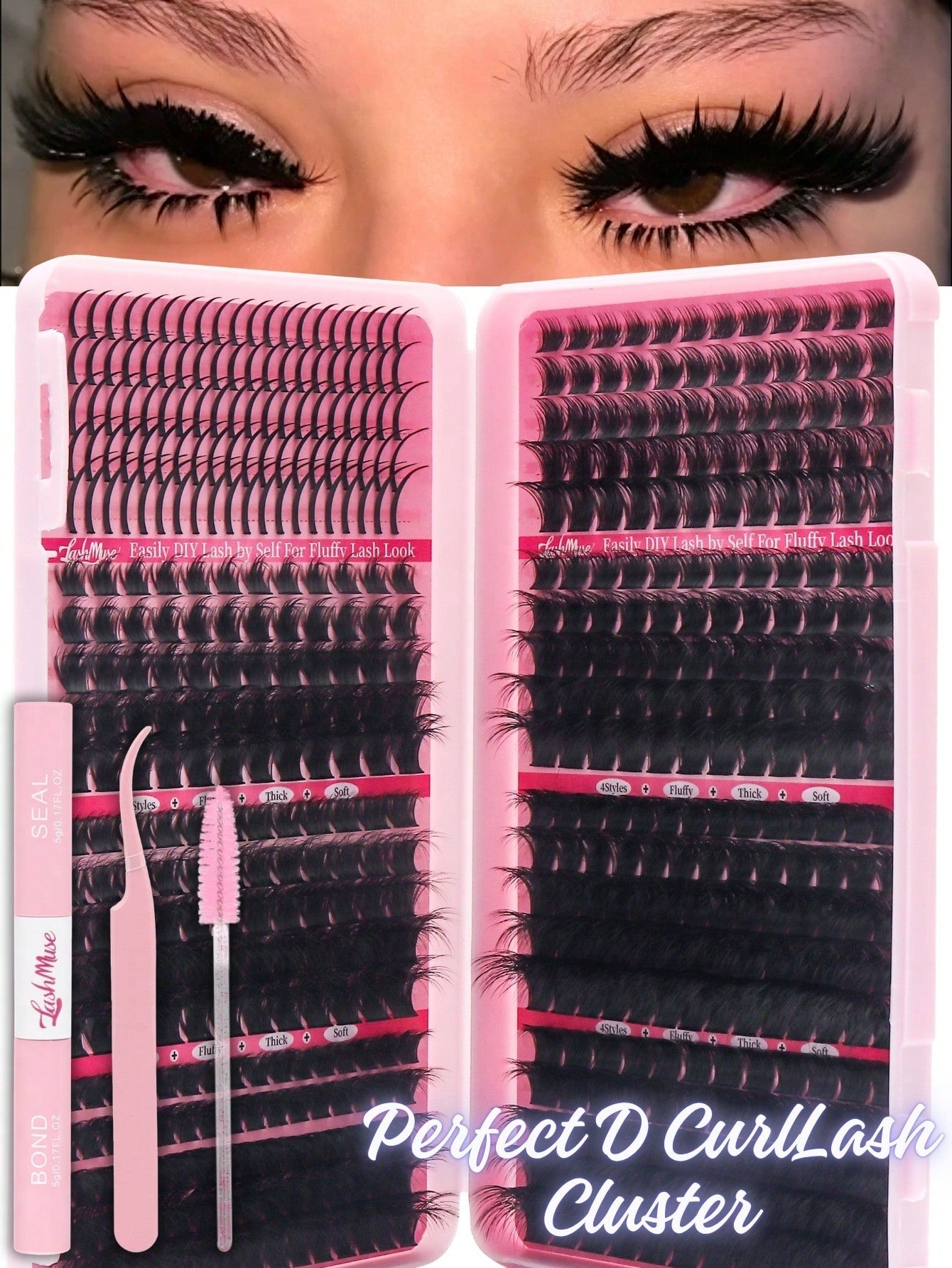 550PCS Mixed DIY Lash Extension Kit, D-Curl Cat Eye Faux Mink Individual Lash Clusters, 0.31–0.63inch Mixed Length,Reusable & Soft, Includes Lash Glue, Tweezers, DIY At Home, Wedding, Birthday, Gradua