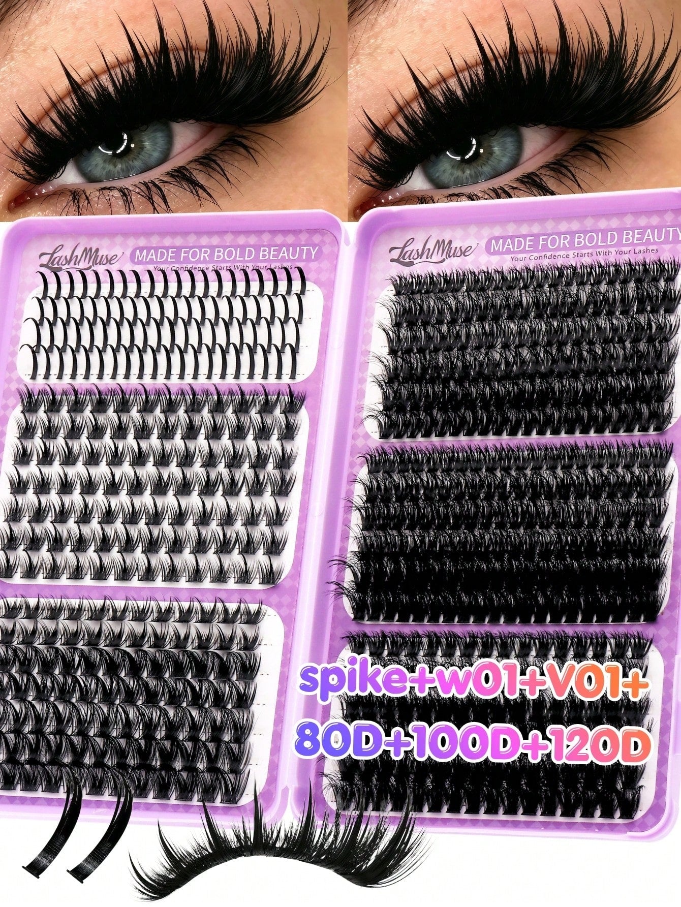 584 Clusters Spiky Eyelash Book, European And American Style, D/DD Curl, 8-16mm Mixed Lengths, 3D Clustered Eyelash Set, DIY Customizable Eye Shape, Quick Exquisite Makeup, Saves Makeup Time. Faux Min