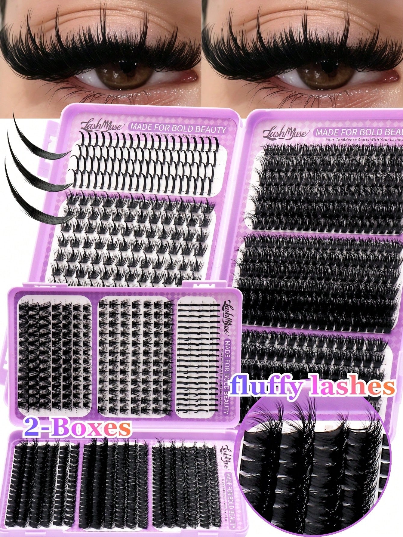 584 Clusters Spiky Eyelash Book, European And American Style, D/DD Curl, 8-16mm Mixed Lengths, 3D Clustered Eyelash Set, DIY Customizable Eye Shape, Quick Exquisite Makeup, Saves Makeup Time. Faux Min
