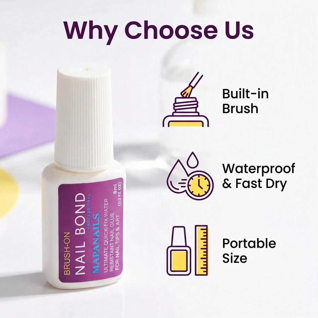 5PCS, 8ml Brush-On Nail Bond Glue, Quick Dry Waterproof Adhesive For Press On Nails Nail Art Rhinestone,Nail Glue,Glue On Nails.