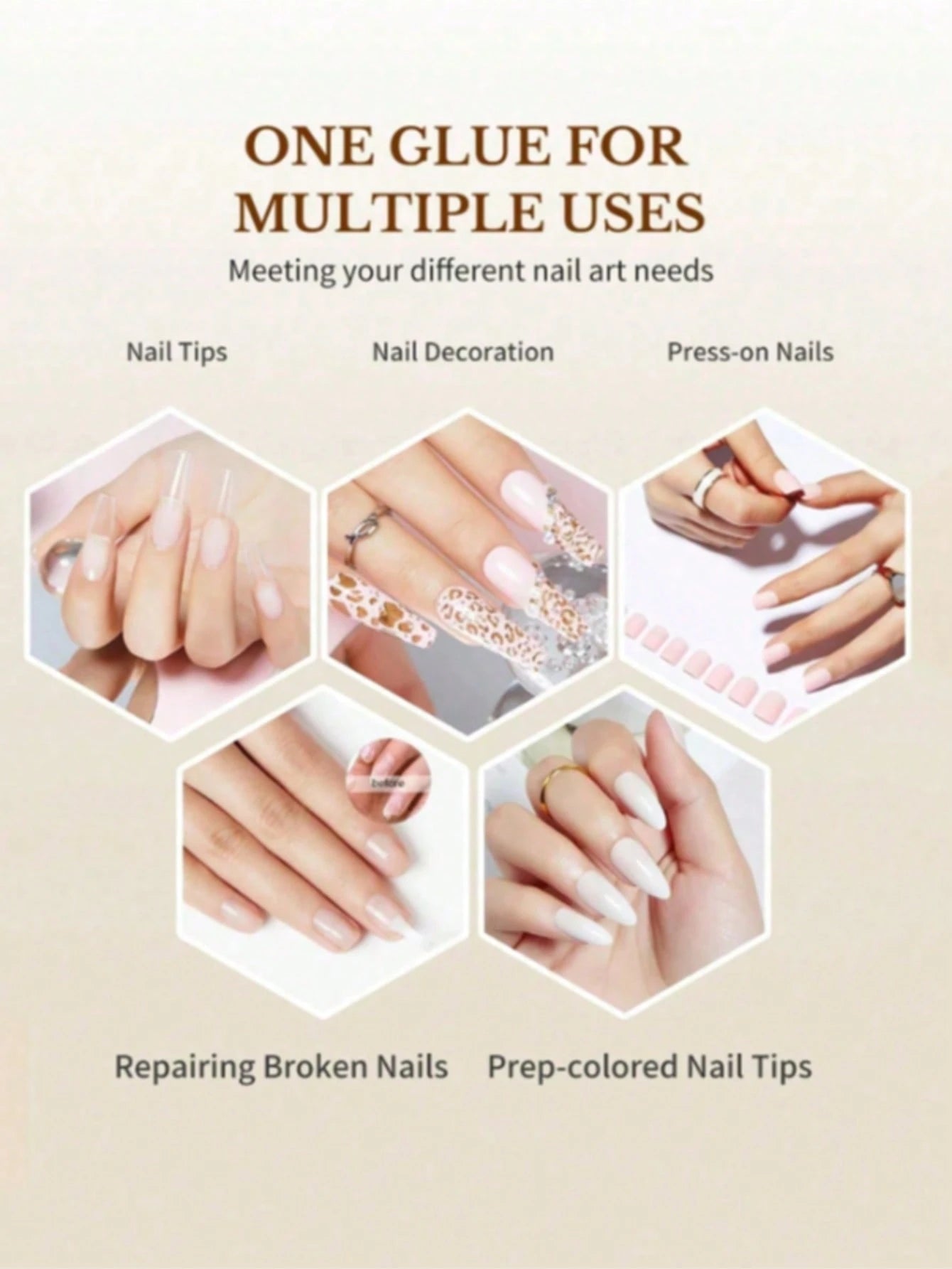 5PCS, 8ml Brush-On Nail Bond Glue, Quick Dry Waterproof Adhesive For Press On Nails Nail Art Rhinestone,Nail Glue,Glue On Nails.