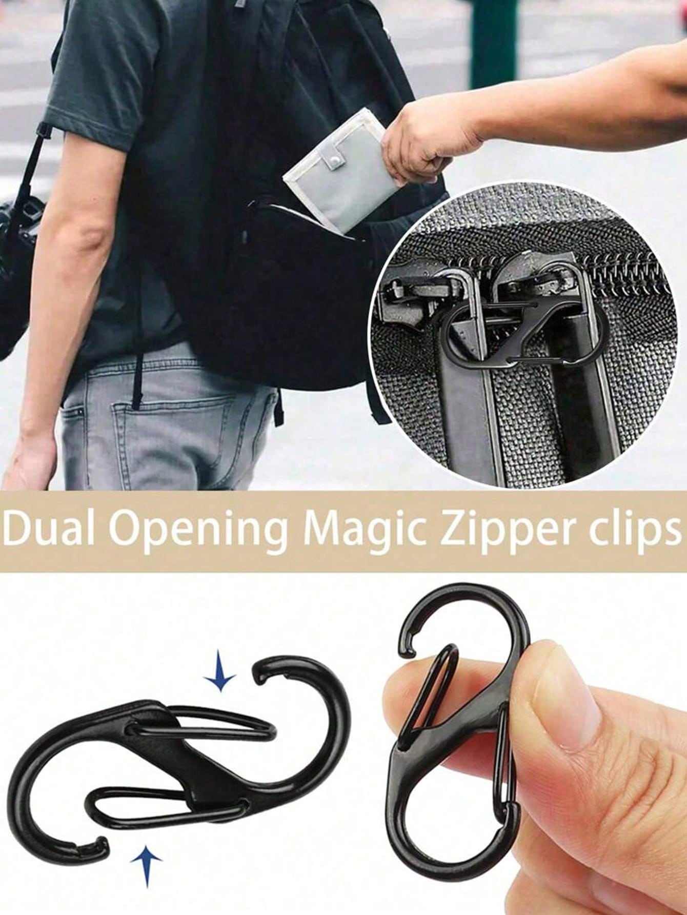 5pcs Backpack Zipper Lock Set, Unisex, Easy-Pull Anti-Theft Zipper Clips- Ensure Zipper Closure- 2 Spring Buckles For Backpack Straps, Suitable For Suitcases, Handbags, Keys, Wallets, DIY Accessorie