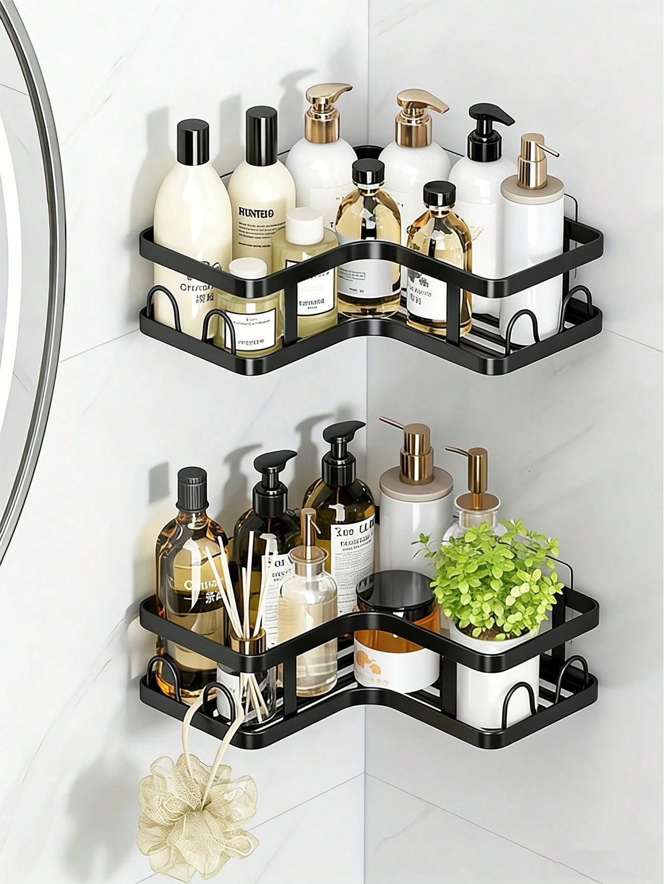 5pcs Bathroom Shelf Organizer Set, Wall Mounted & Countertop Storage Rack, Multifunctional No Drill Shelves For Toilet, Cosmetic, Bathroom Accessories