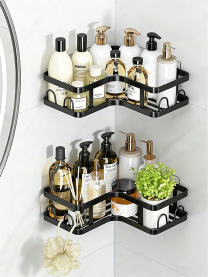 5pcs Bathroom Shelf Organizer Set, Wall Mounted & Countertop Storage Rack, Multifunctional No Drill Shelves For Toilet, Cosmetic, Bathroom Accessories