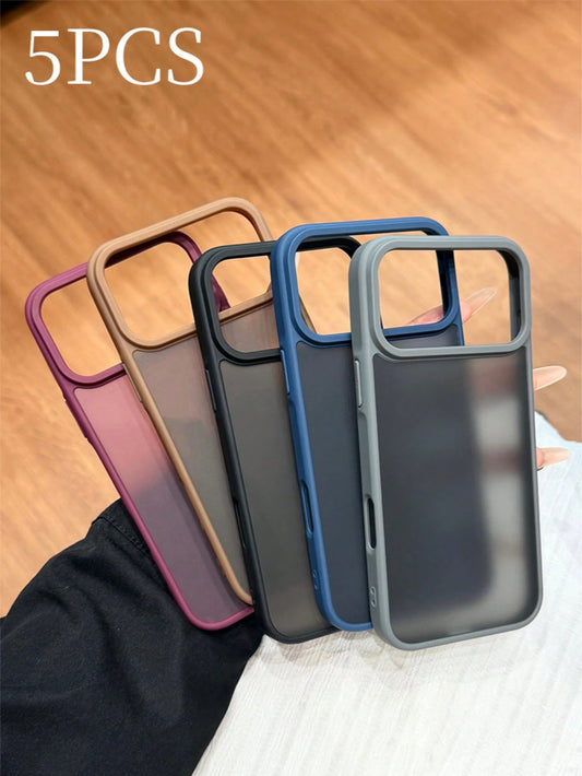 5PCS Black, Burgundy, Gray, Brown And Blue Skin-Feel Matte Transparent Phone Cases Compatible With IPhone17 17pro 17Air 17promax11 11Pro 11promax 12 12 Pro 12Promax 13 13pro 13promax 14 14pro 14PLUS 1