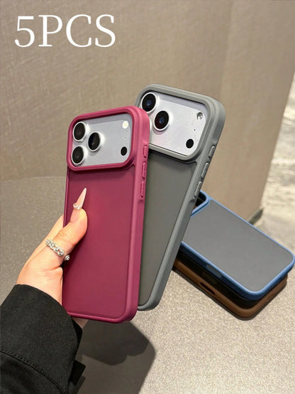 5PCS Black, Burgundy, Gray, Brown And Blue Skin-Feel Matte Transparent Phone Cases Compatible With IPhone17 17pro 17Air 17promax11 11Pro 11promax 12 12 Pro 12Promax 13 13pro 13promax 14 14pro 14PLUS 1