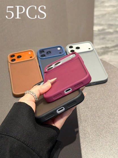 5PCS Black, Burgundy, Gray, Brown And Blue Skin-Feel Matte Transparent Phone Cases Compatible With IPhone17 17pro 17Air 17promax11 11Pro 11promax 12 12 Pro 12Promax 13 13pro 13promax 14 14pro 14PLUS 1