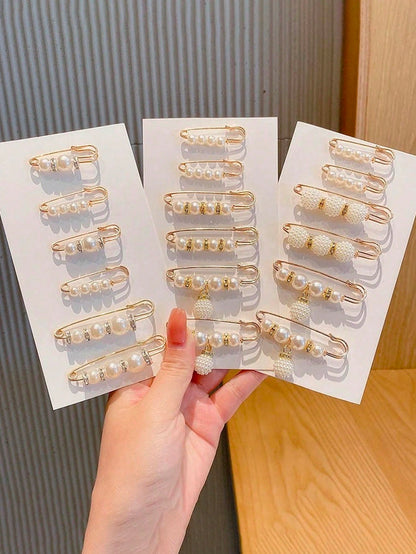 5pcs Faux Pearl Fashion Versatile Safety Pins Suitable For Clothes And Pants