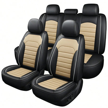 5PCS Front And Back Car Seat Covers Auto Interior Accessories, Waterproof Premium Faux Leather Seat Protectors Universal Fit For Cars SUV Pick-Up Truck, Comfortable And Breathable Car Seat Cushion Co