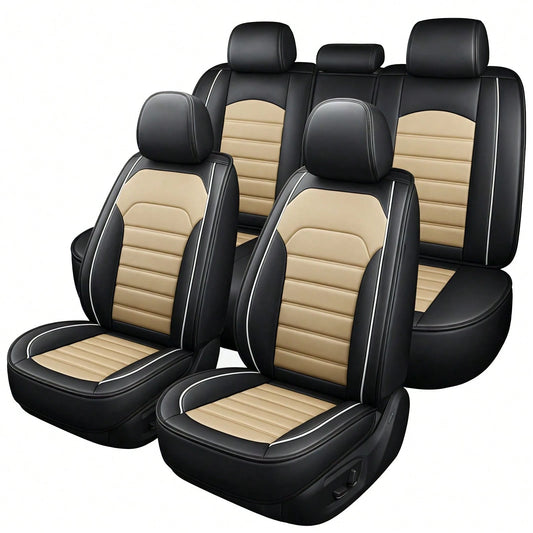 5PCS Front And Back Car Seat Covers Auto Interior Accessories, Waterproof Premium Faux Leather Seat Protectors Universal Fit For Cars SUV Pick-Up Truck, Comfortable And Breathable Car Seat Cushion Co