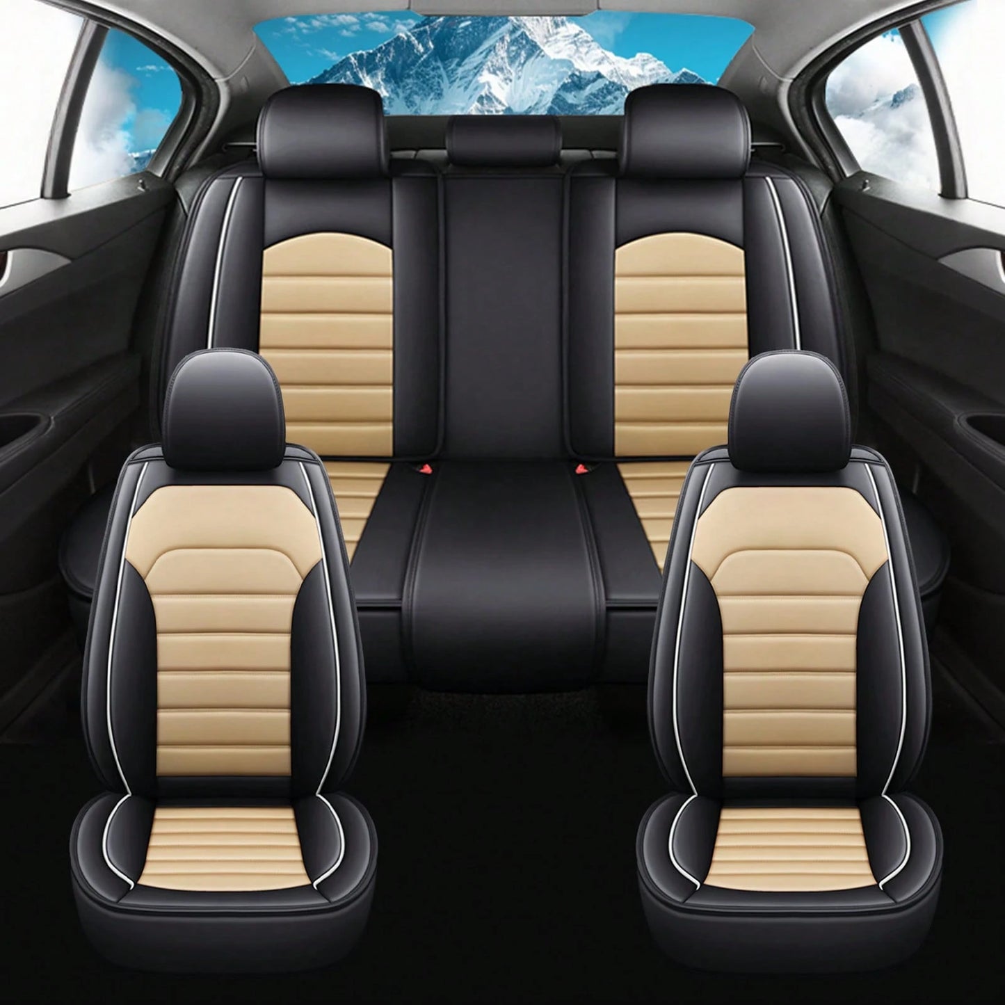 5PCS Front And Back Car Seat Covers Auto Interior Accessories, Waterproof Premium Faux Leather Seat Protectors Universal Fit For Cars SUV Pick-Up Truck, Comfortable And Breathable Car Seat Cushion Co