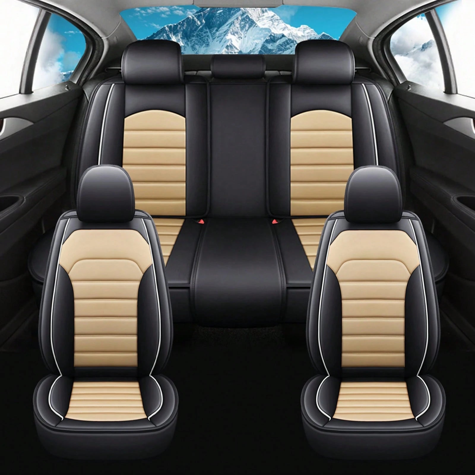5PCS Front And Back Car Seat Covers Auto Interior Accessories, Waterproof Premium Faux Leather Seat Protectors Universal Fit For Cars SUV Pick-Up Truck, Comfortable And Breathable Car Seat Cushion Co