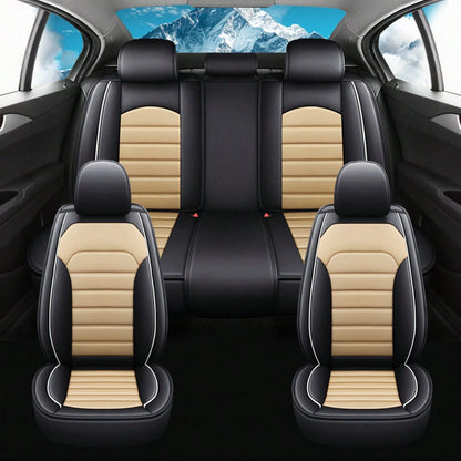 5PCS Front And Back Car Seat Covers Auto Interior Accessories, Waterproof Premium Faux Leather Seat Protectors Universal Fit For Cars SUV Pick-Up Truck, Comfortable And Breathable Car Seat Cushion Co