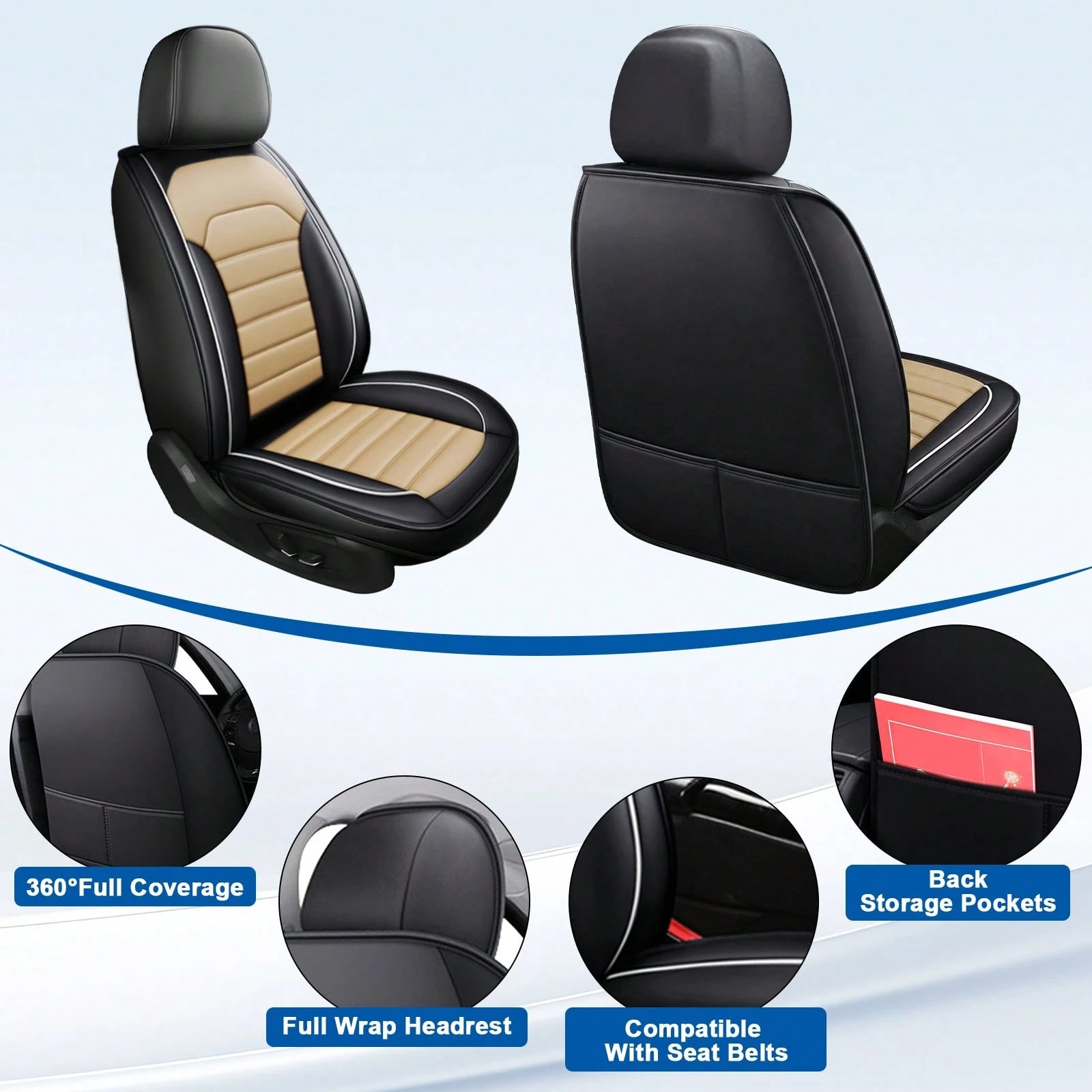 5PCS Front And Back Car Seat Covers Auto Interior Accessories, Waterproof Premium Faux Leather Seat Protectors Universal Fit For Cars SUV Pick-Up Truck, Comfortable And Breathable Car Seat Cushion Co
