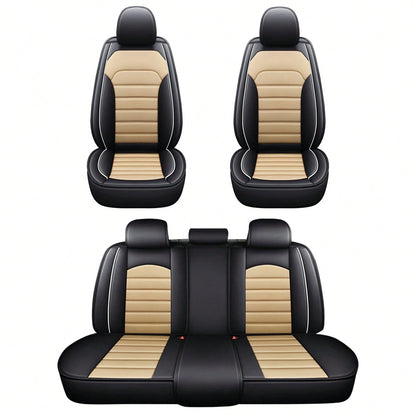 5PCS Front And Back Car Seat Covers Auto Interior Accessories, Waterproof Premium Faux Leather Seat Protectors Universal Fit For Cars SUV Pick-Up Truck, Comfortable And Breathable Car Seat Cushion Co
