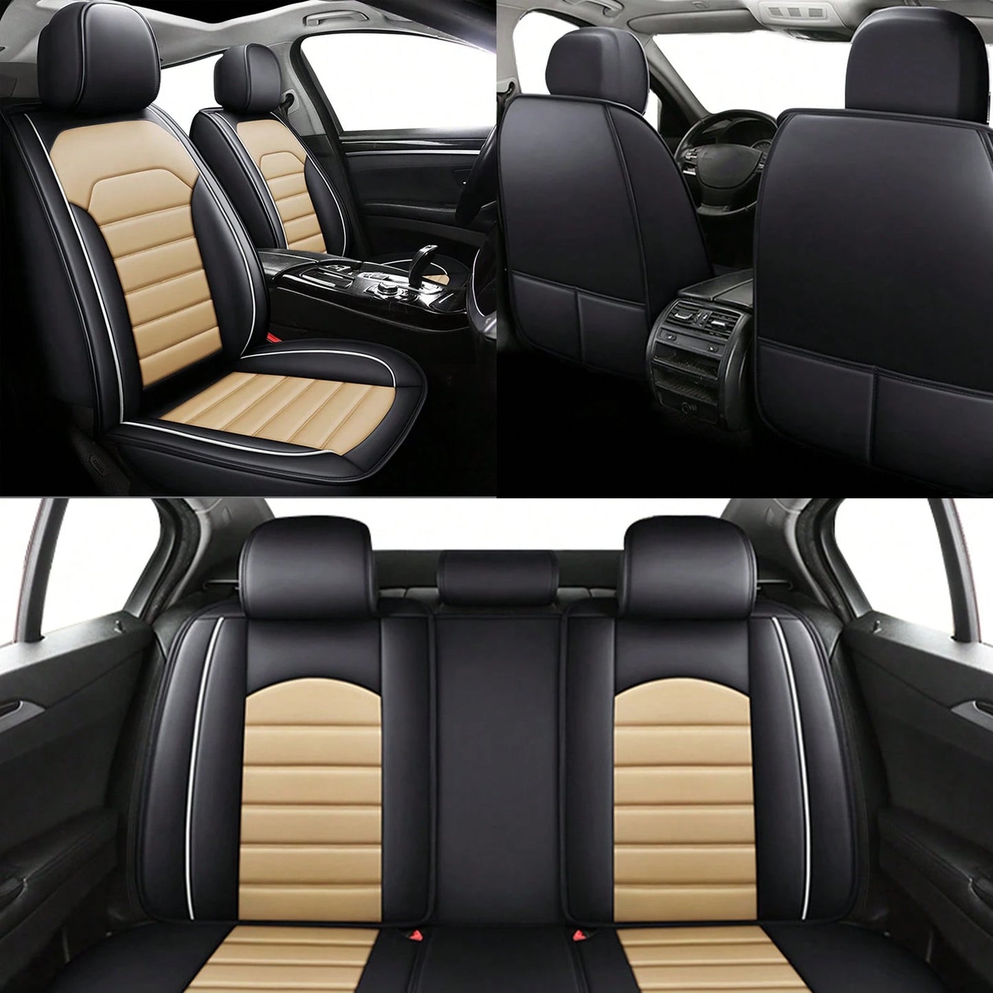 5PCS Front And Back Car Seat Covers Auto Interior Accessories, Waterproof Premium Faux Leather Seat Protectors Universal Fit For Cars SUV Pick-Up Truck, Comfortable And Breathable Car Seat Cushion Co