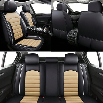 5PCS Front And Back Car Seat Covers Auto Interior Accessories, Waterproof Premium Faux Leather Seat Protectors Universal Fit For Cars SUV Pick-Up Truck, Comfortable And Breathable Car Seat Cushion Co