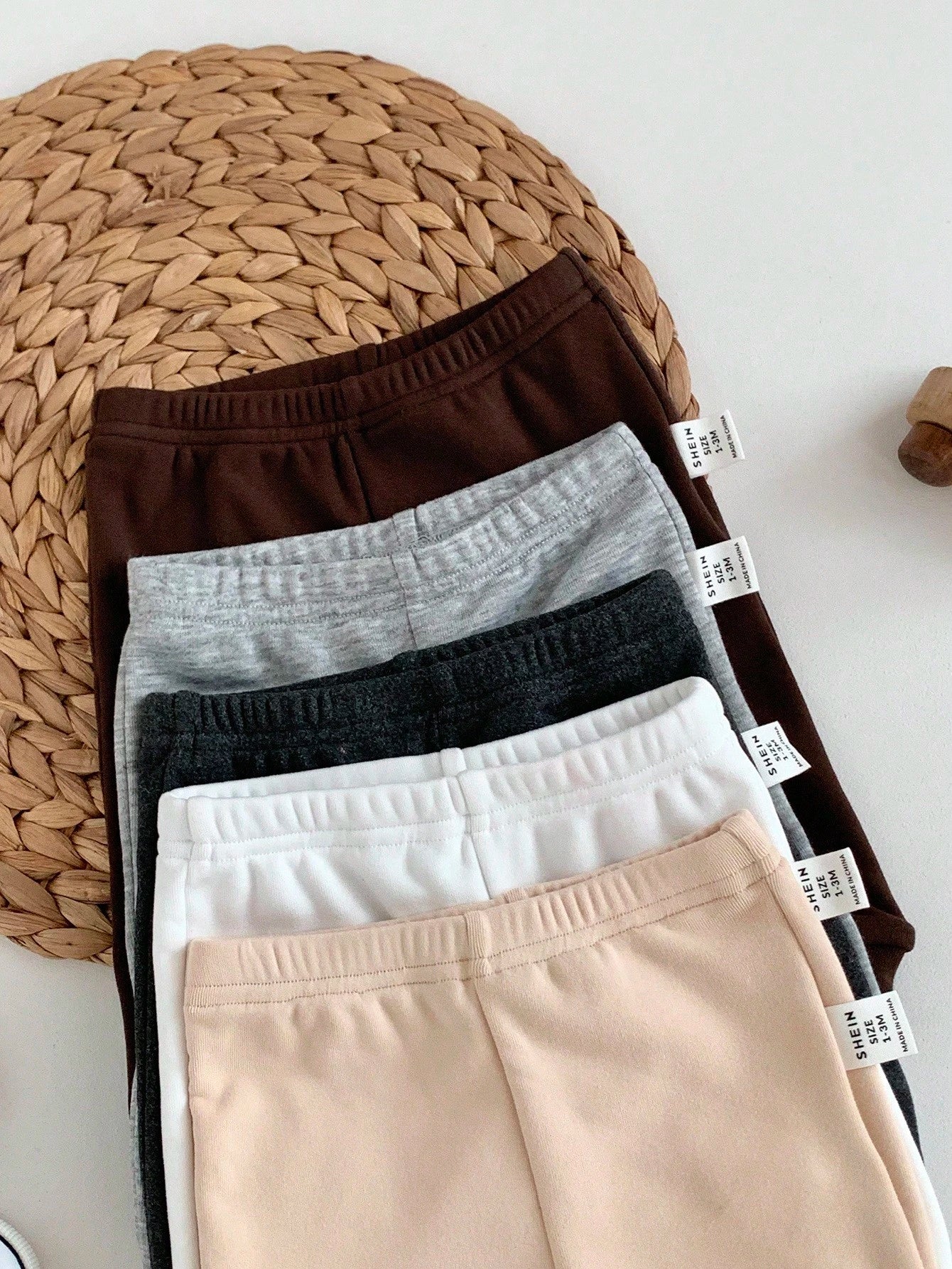 5pcs Newborn Baby Boy/Girl Casual Solid Color Elastic Waist Pants, Autumn/Winter Fall