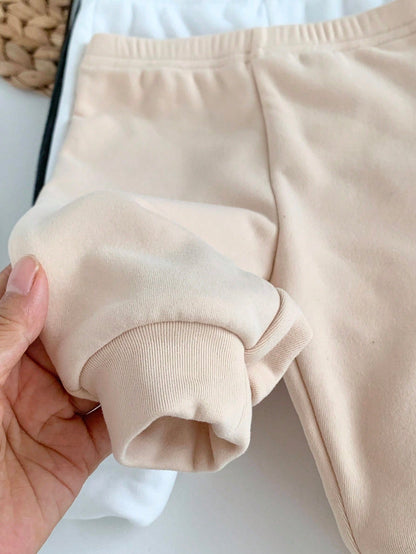 5pcs Newborn Baby Boy/Girl Casual Solid Color Elastic Waist Pants, Autumn/Winter Fall