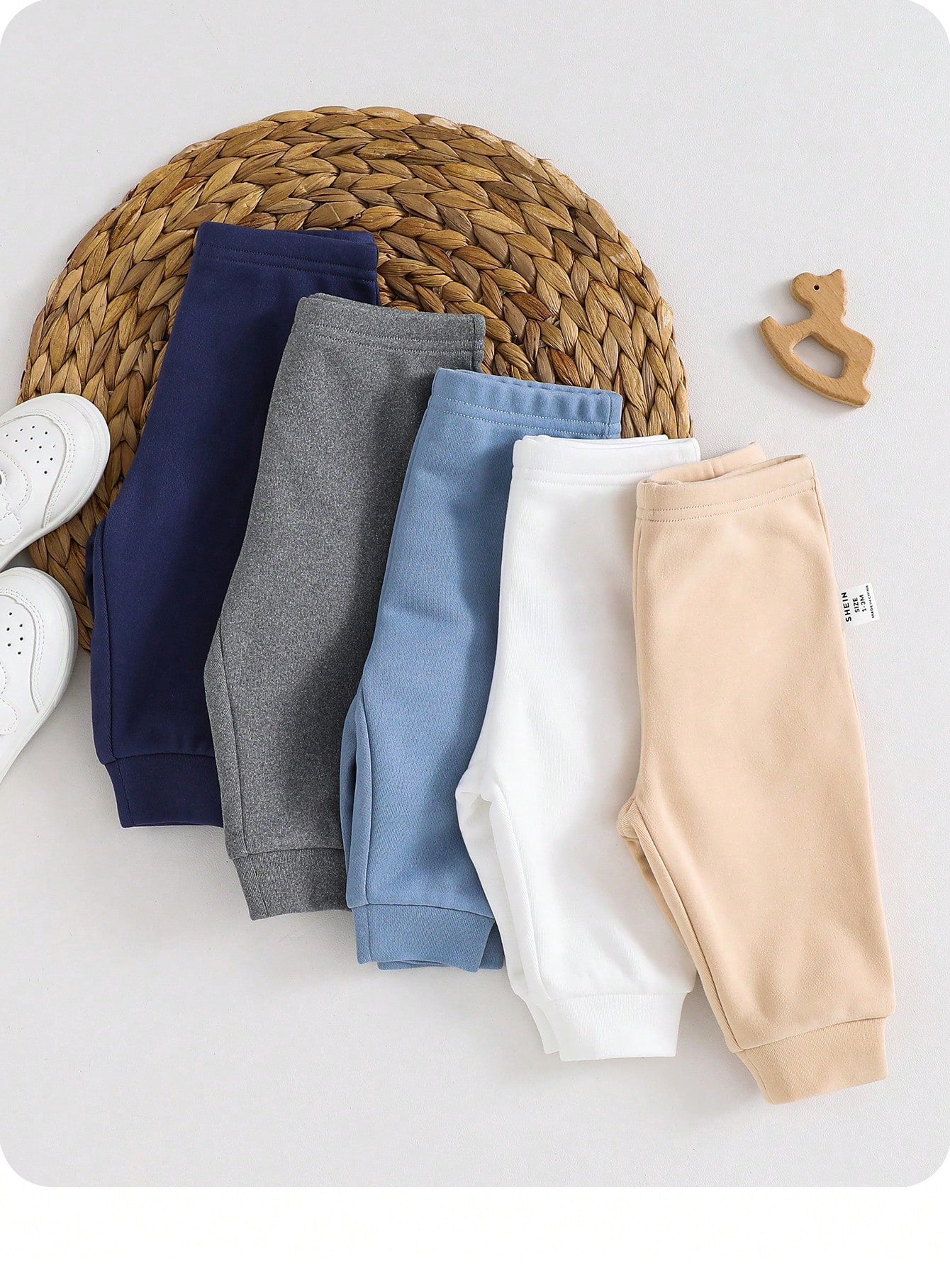 5pcs Newborn Baby Boy/Girl Casual Solid Color Elastic Waist Pants, Autumn/Winter Fall