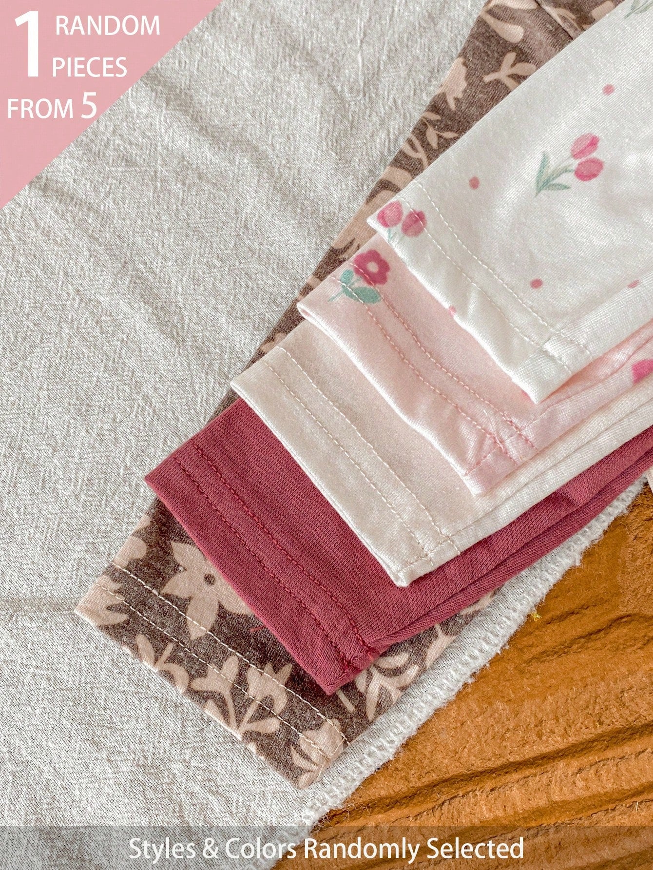 5pcs Randomly Sent 1pc Newborn Baby Girl Jumpsuit Set, White, Deep Purple, Pink, Apricot, Autumn/Winter, Soft Comfortable Thin Jumpsuit, Exquisite Cute Cherry Blossom Floral Print, Casual Minima