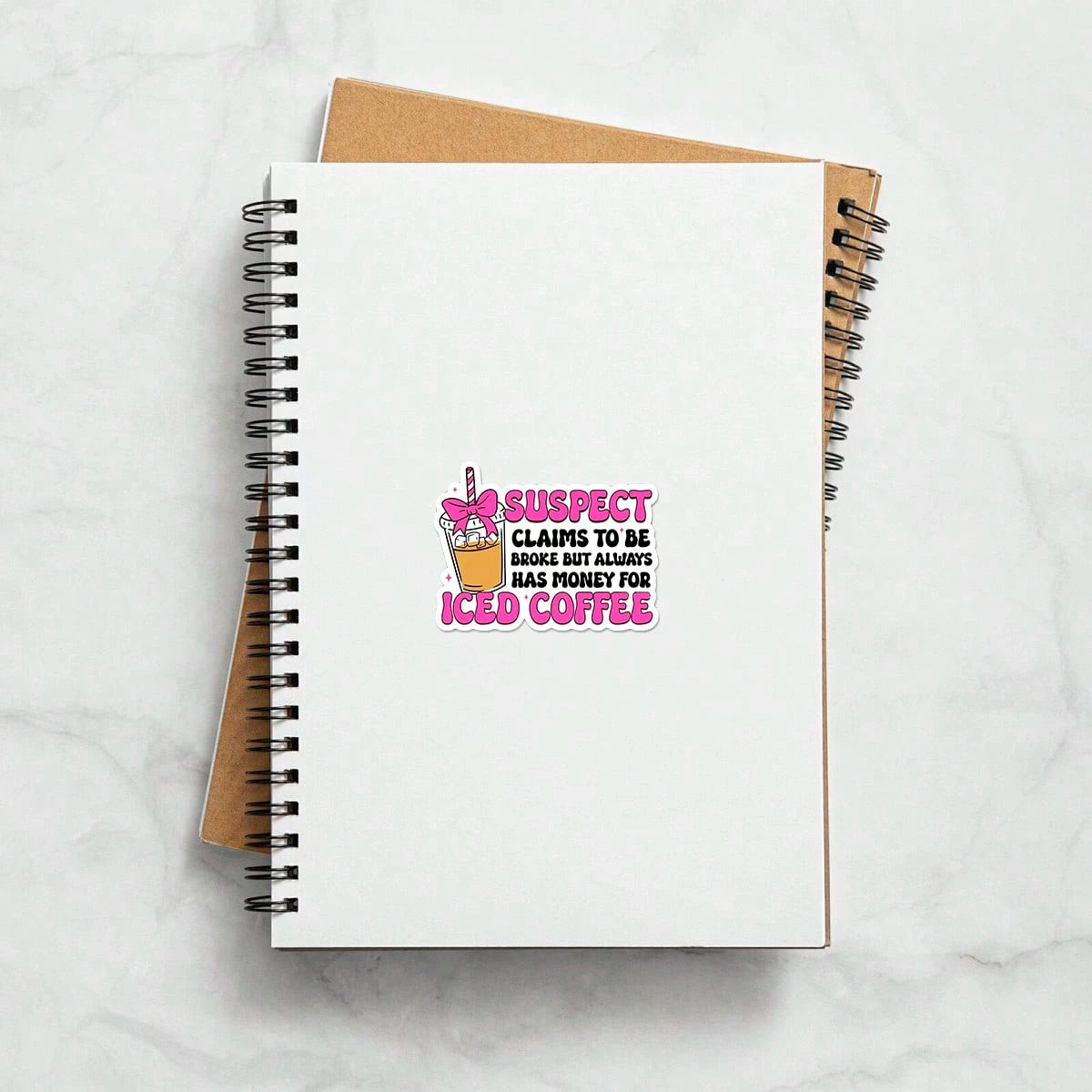 5pcs SUSPECT CLAIMS TO BE BROKE BUT ALWAYS HAS MONEY FOR ICED COFFEE Sticker| Funny Desk Decal For Employees, Managers, And Colleagues| Perfect Cubicle Decor, Gag Gift For Work, Or Motivational Remi