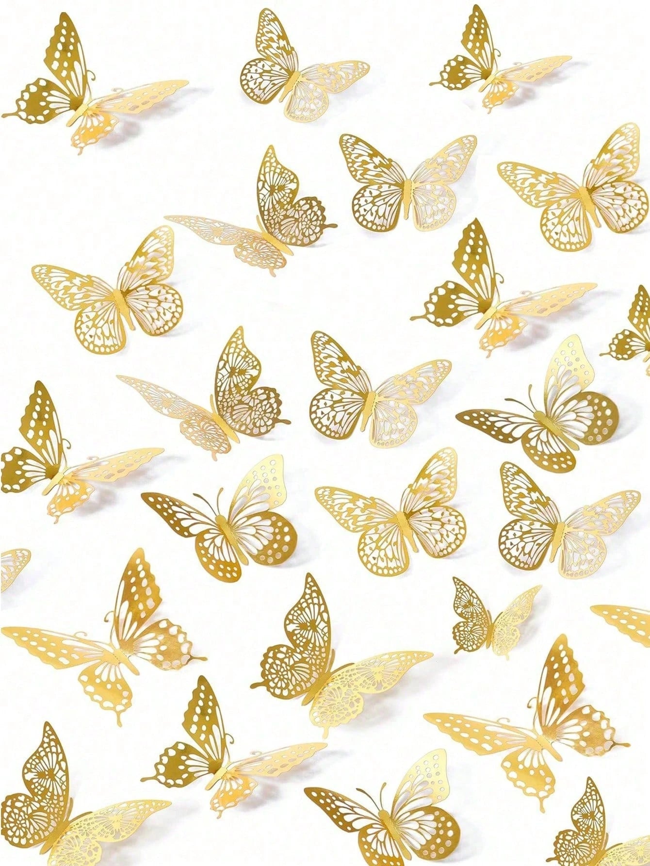 60pcs 3D Butterfly Wall Stickers, 4 Styles, 3 Sizes, Butterfly Birthday Decor, Butterfly Party Decor, Cake Decor, Nursery Decor, Removable Stickers (Gold) Random Style- Paper