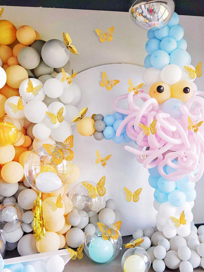 60pcs 3D Butterfly Wall Stickers, 4 Styles, 3 Sizes, Butterfly Birthday Decor, Butterfly Party Decor, Cake Decor, Nursery Decor, Removable Stickers (Gold) Random Style- Paper
