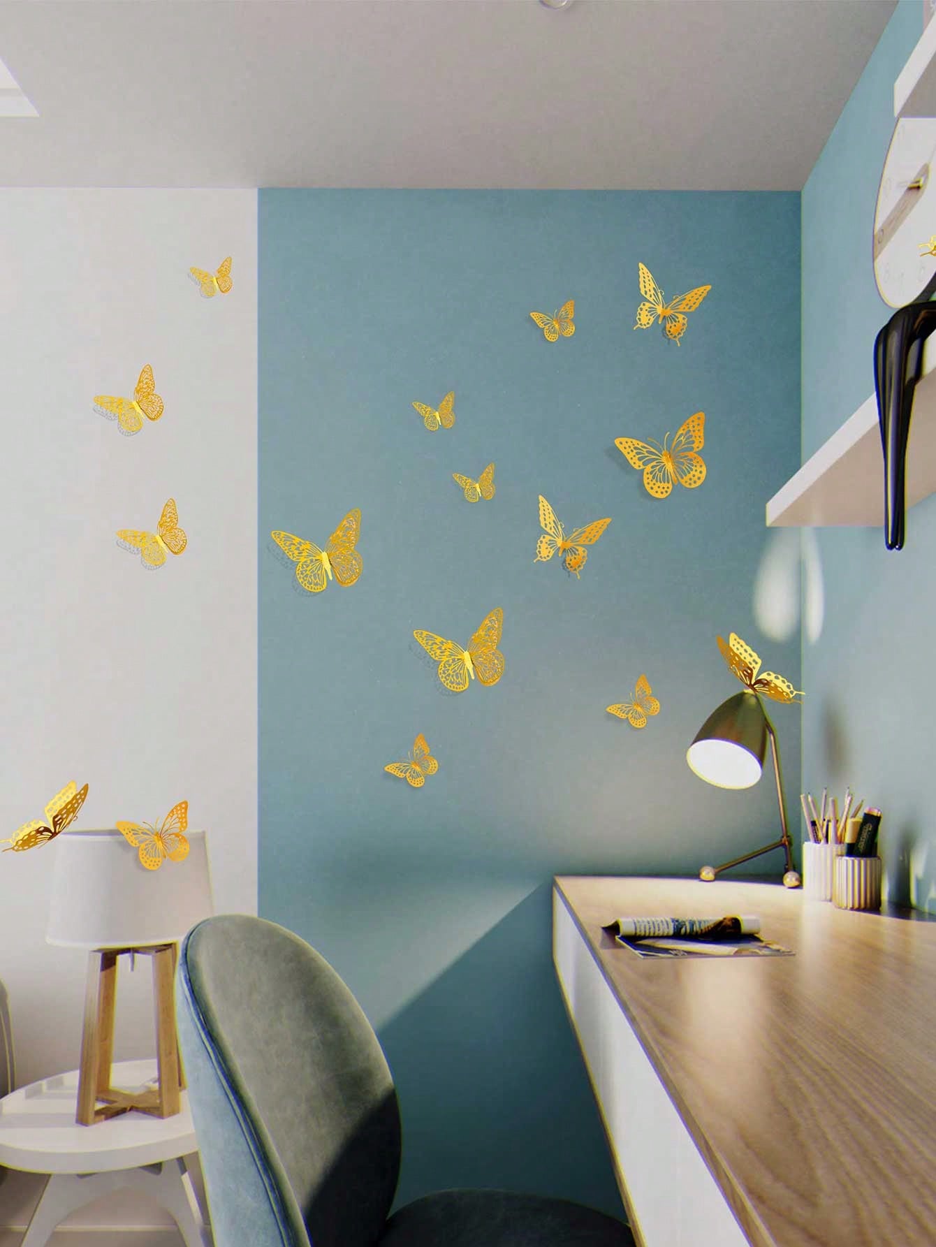 60pcs 3D Butterfly Wall Stickers, 4 Styles, 3 Sizes, Butterfly Birthday Decor, Butterfly Party Decor, Cake Decor, Nursery Decor, Removable Stickers (Gold) Random Style- Paper