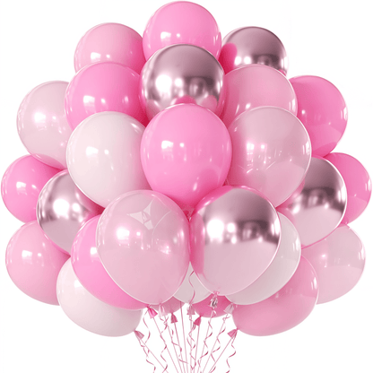60pcs Metallic Cherry Red & Pink Latex Balloons With Pink Confetti- Sakura, Pearl, Macaron Style, Suitable For Girls & Girl Birthday Balloons, Wedding Balloons, Princess, Baby Shower, Anniversary, An
