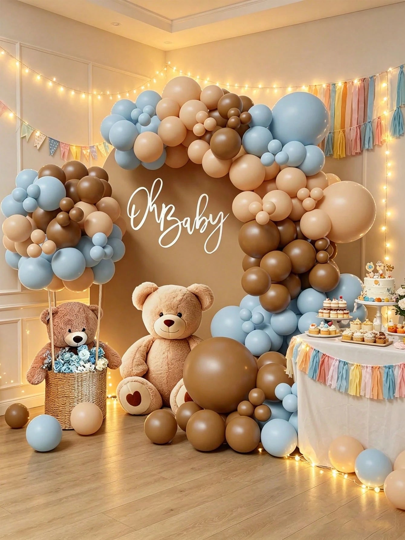 63/93/108pcs Balloon Arch Kit, Blue & Skin Tone Balloon Garland, Suitable For Gender Reveal Party, Birthday Party, Baby Shower, Christening, Family Gathering Decoration