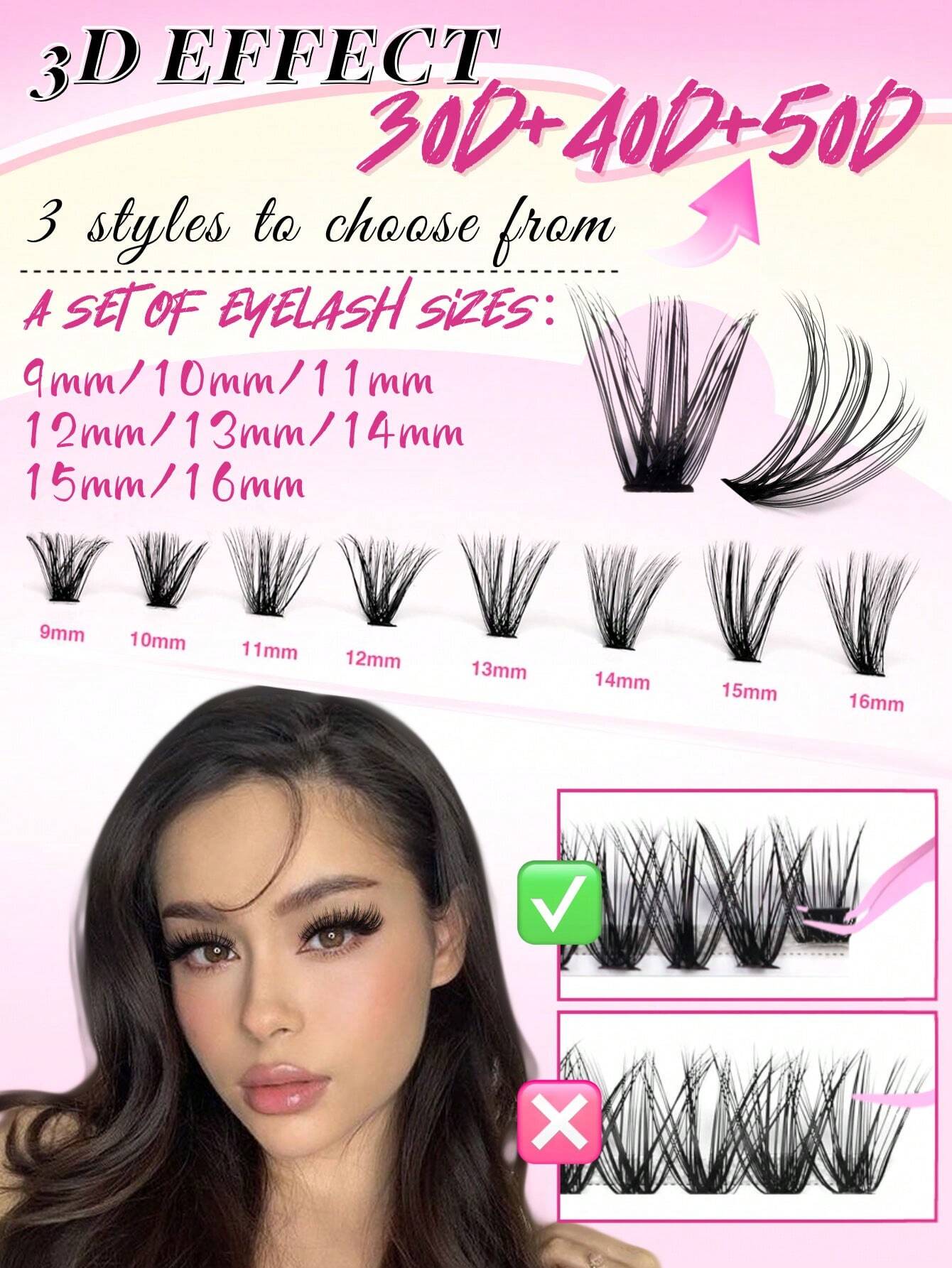 640pcs D-Curl Single Cluster False Eyelashes Large Capacity Pack 30D-50D 9-16mm DIY Lash Extension Kit Natural Style Thickened Long Ultra Soft Lightweight Reusable With Makeup Tools 2pcs Lash Brushes