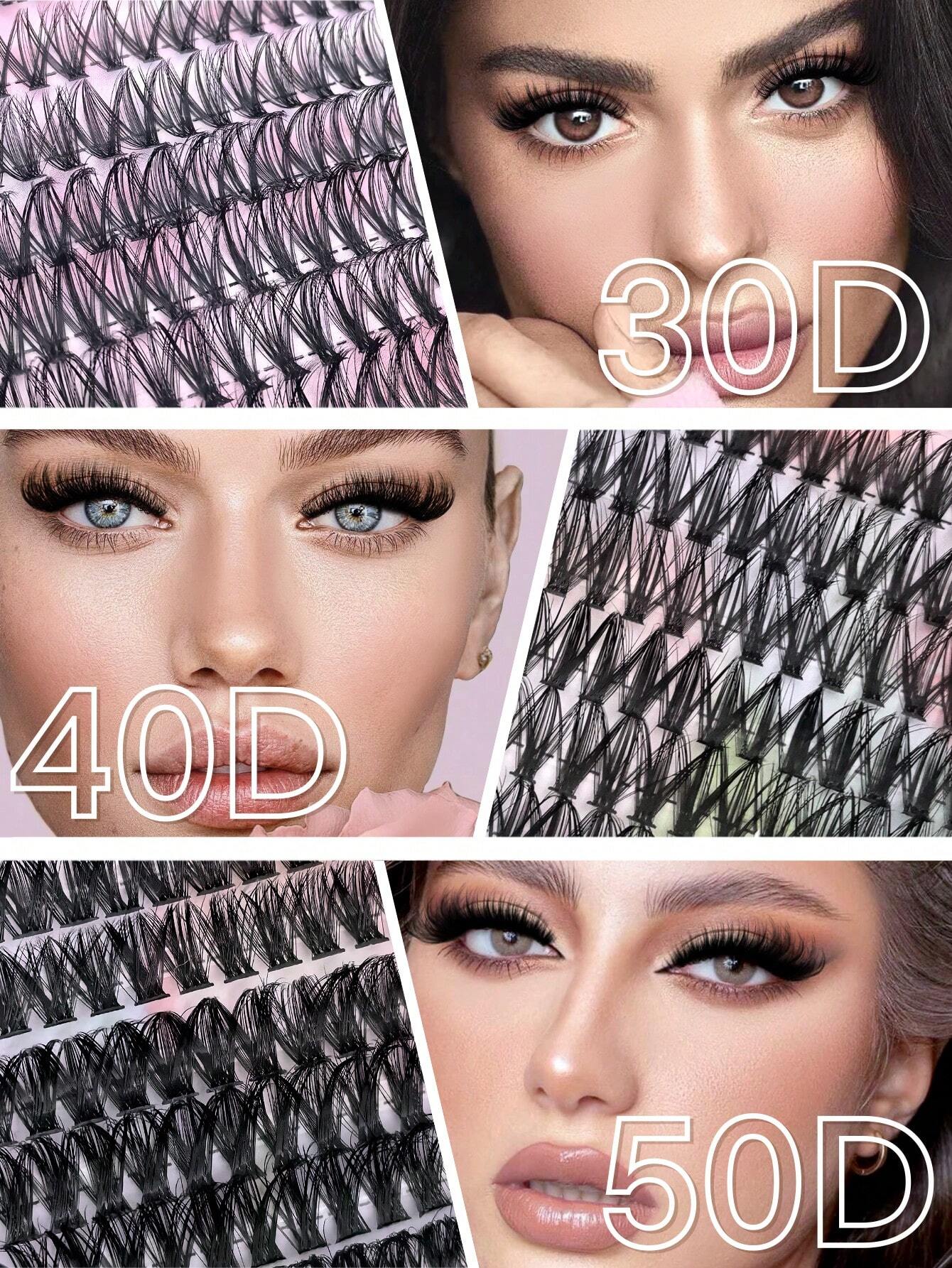 640pcs D-Curl Single Cluster False Eyelashes Large Capacity Pack 30D-50D 9-16mm DIY Lash Extension Kit Natural Style Thickened Long Ultra Soft Lightweight Reusable With Makeup Tools 2pcs Lash Brushes