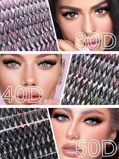 640pcs D-Curl Single Cluster False Eyelashes Large Capacity Pack 30D-50D 9-16mm DIY Lash Extension Kit Natural Style Thickened Long Ultra Soft Lightweight Reusable With Makeup Tools 2pcs Lash Brushes