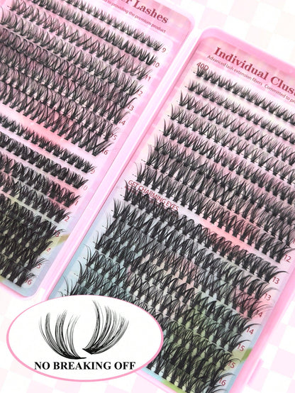640pcs D-Curl Single Cluster False Eyelashes Large Capacity Pack 30D-50D 9-16mm DIY Lash Extension Kit Natural Style Thickened Long Ultra Soft Lightweight Reusable With Makeup Tools 2pcs Lash Brushes