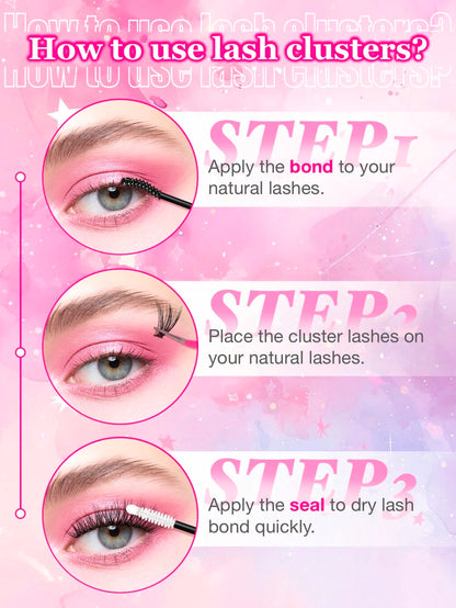640pcs D-Curl Single Cluster False Eyelashes Large Capacity Pack 30D-50D 9-16mm DIY Lash Extension Kit Natural Style Thickened Long Ultra Soft Lightweight Reusable With Makeup Tools 2pcs Lash Brushes
