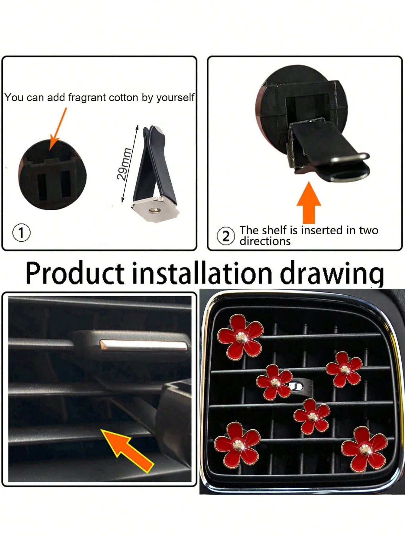6pcs Alloy Daisy Car Air Freshener Clip For Car Air Vent, Car Interior Decoration
