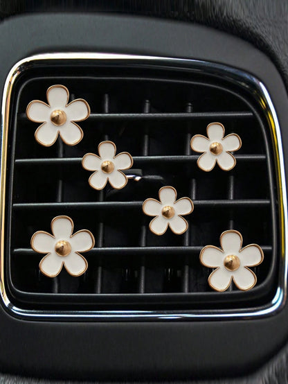 6pcs Alloy Daisy Car Air Freshener Clip For Car Air Vent, Car Interior Decoration