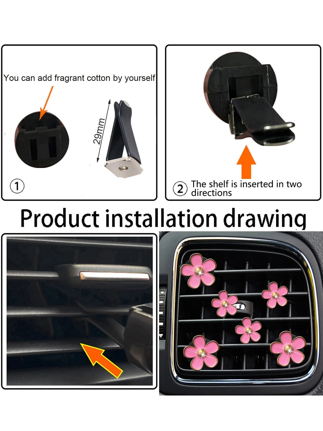 6pcs Alloy Daisy Clips For Car Air Vent Decoration, Air Conditioner Accessories