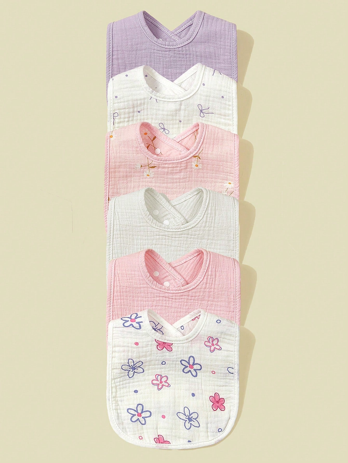 6pcs Baby Bibs, 100% Soft Cotton Muslin Material, Drool Bibs With Adjustable Snap Closure, Essential For Newborns, Boys And Girls