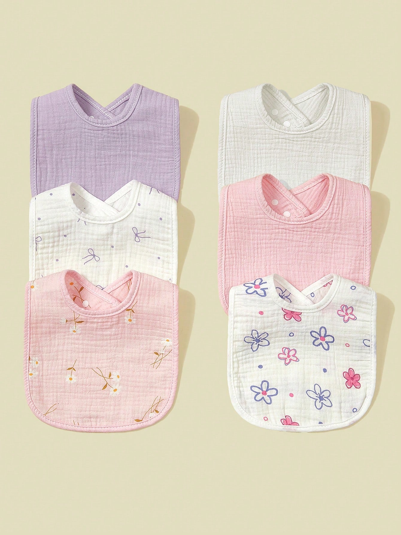 6pcs Baby Bibs, 100% Soft Cotton Muslin Material, Drool Bibs With Adjustable Snap Closure, Essential For Newborns, Boys And Girls